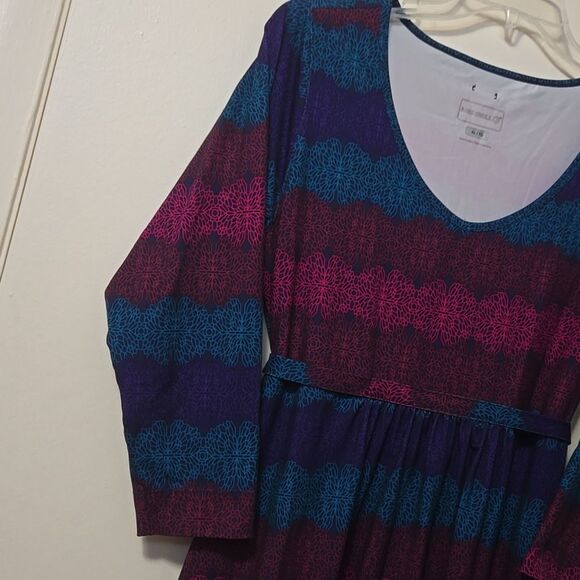 Merrell Dress Womens Size XL Striped Floral TIE Back Long Sleeve Midi Stretchy - Picture 3 of 8